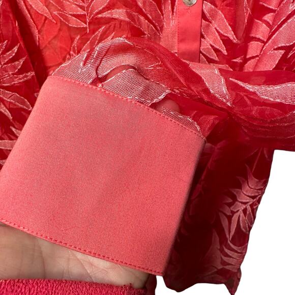 Simonton Says 2 Piece Leaf Print Blouse Tank Set Womens SZ L Sheer Spring Chic - Picture 4 of 11